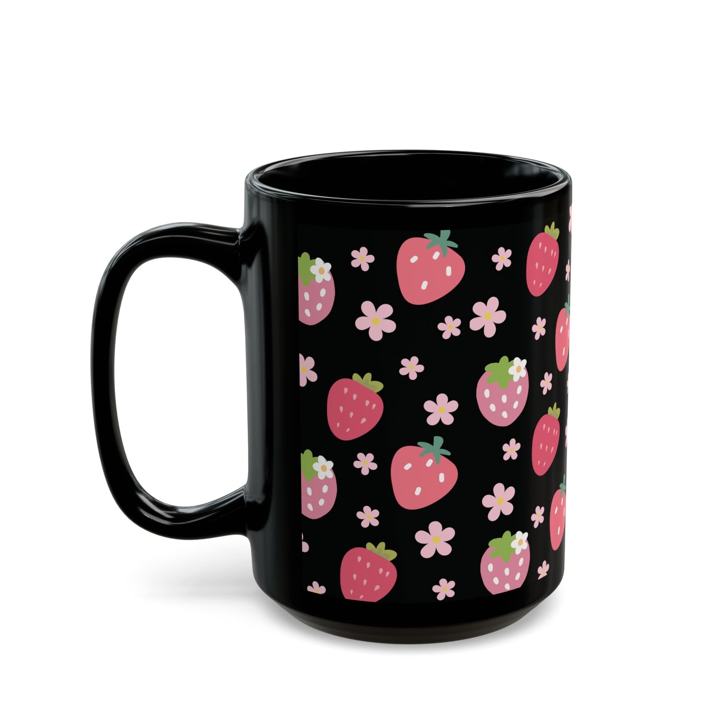 Strawberries and Daisies Black Mug