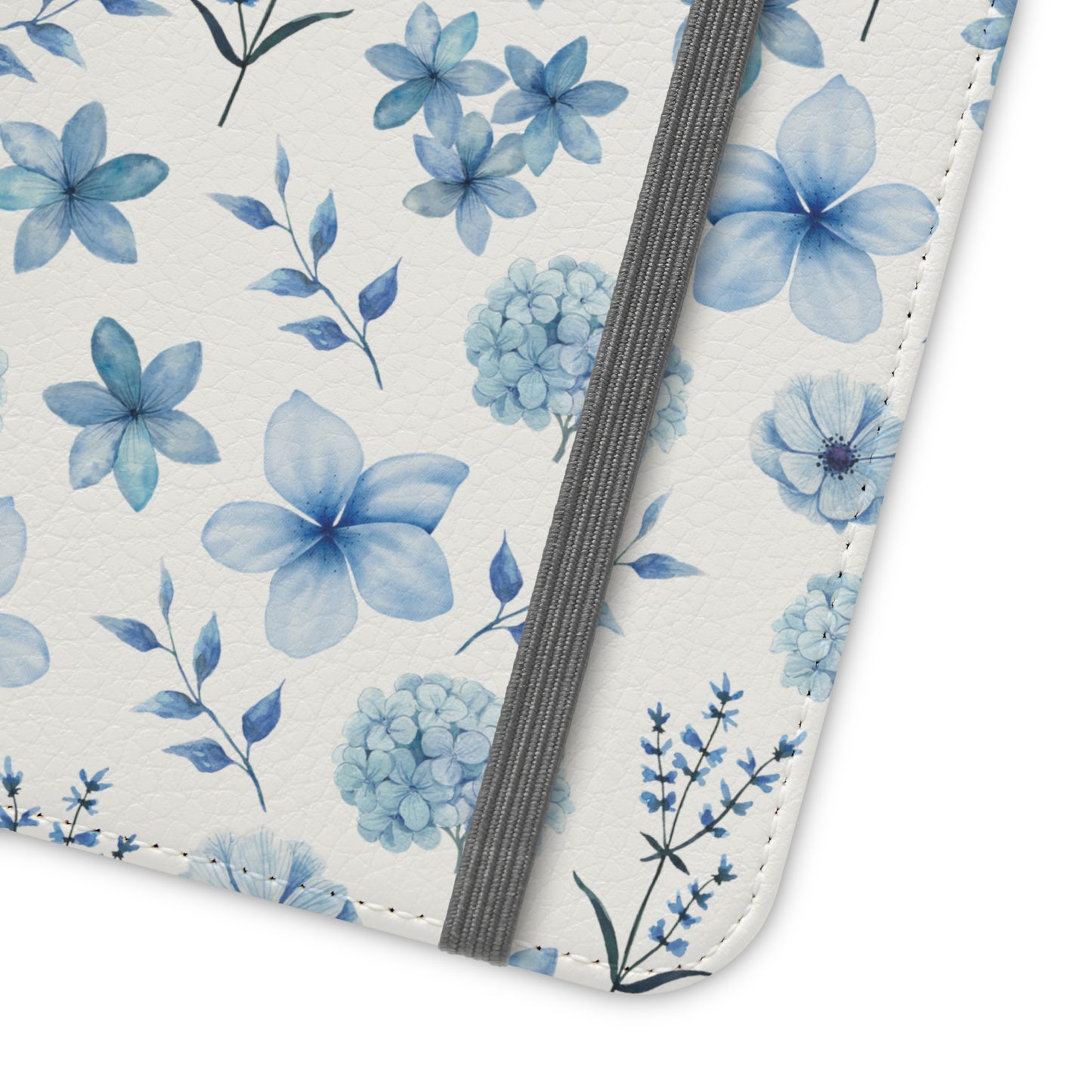 Snowy Blue Flowers Flip Phone Case Cover with Pockets - Phone Case - Kristine Celestine