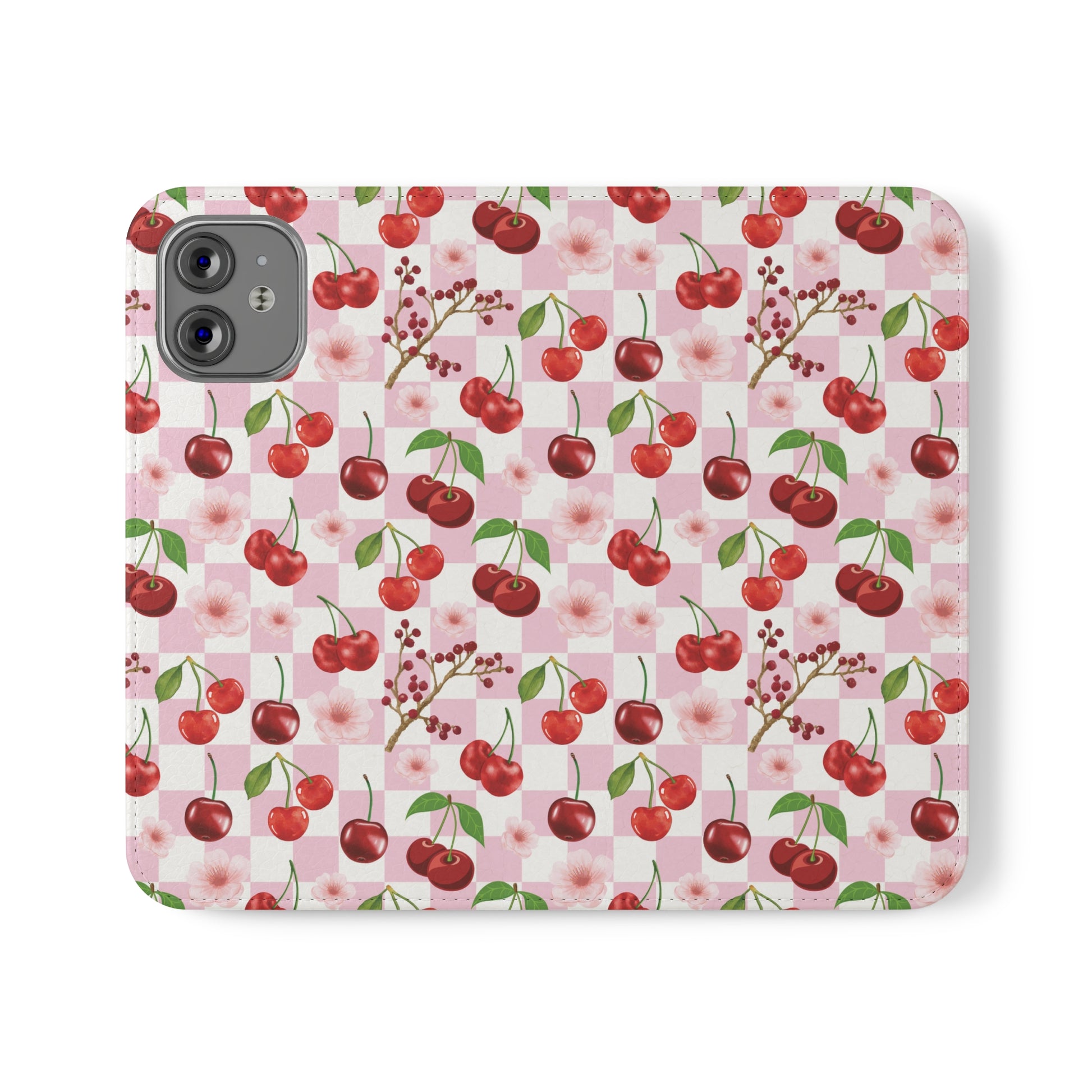 Cherry Checkerboard Flip Phone Case Cover with Pockets - Phone Case - Kristine Celestine