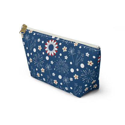 USA Daisy Fireworks Accessory Pouch with T-bottom Pouch for Makeup Small Bag for School Supplies Cute Summer Zipper Pouch