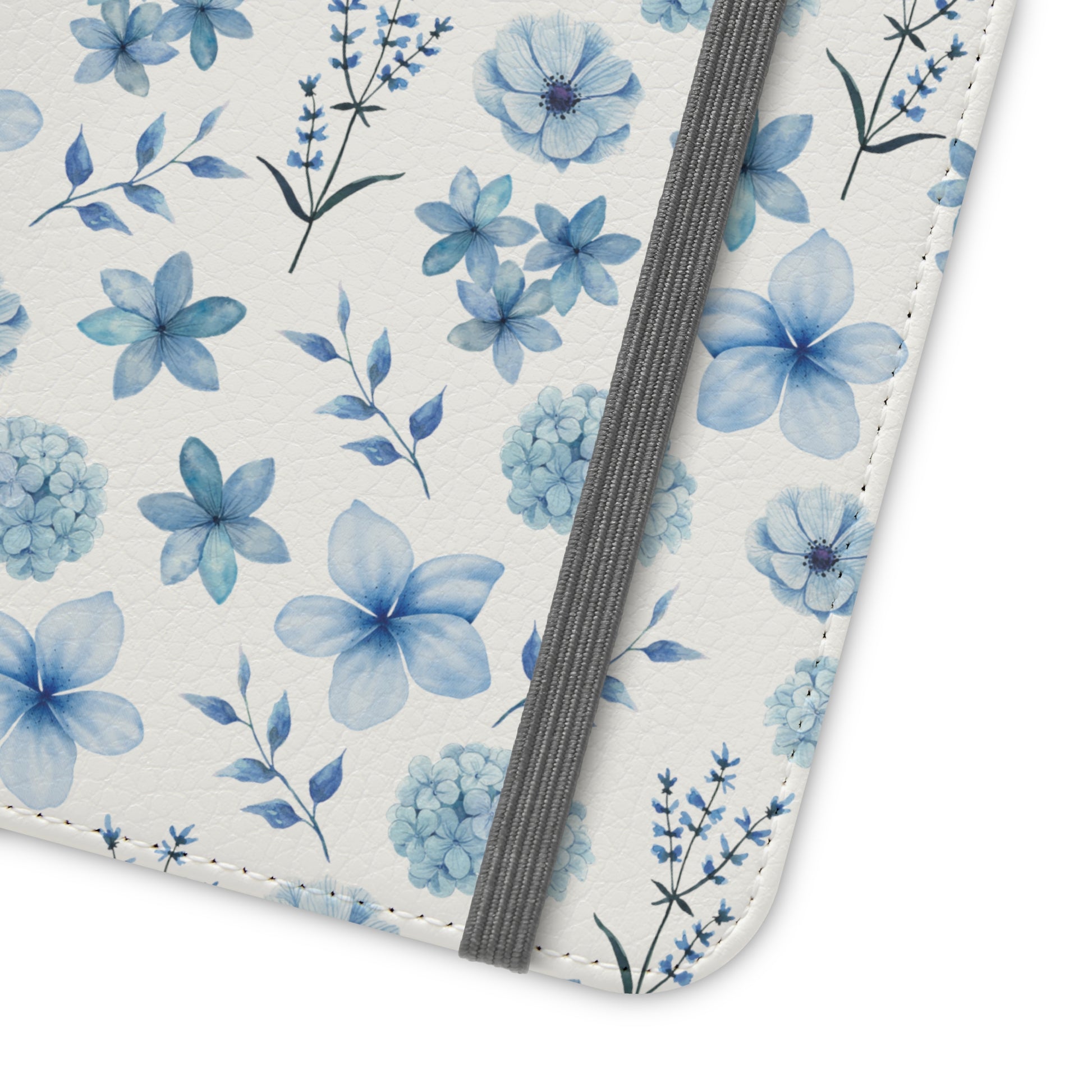 Snowy Blue Flowers Flip Phone Case Cover with Pockets - Phone Case - Kristine Celestine