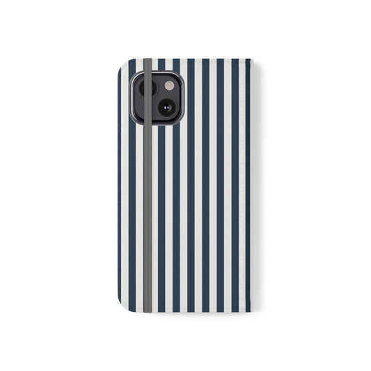 Navy Blue Stripes Flip Phone Case Cover with Pockets - Phone Case - Kristine Celestine