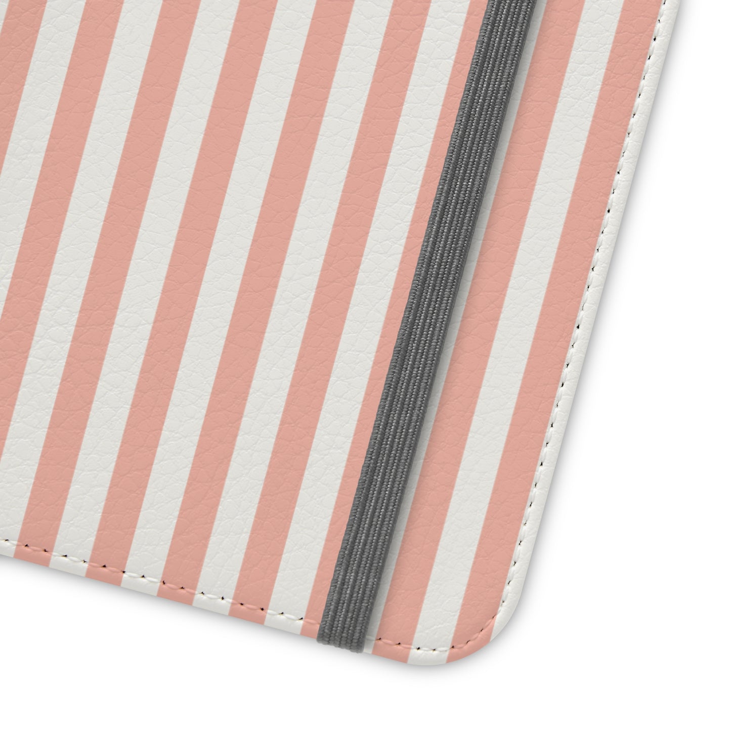 Coral Pink Stripes Flip Phone Case Cover with Pockets