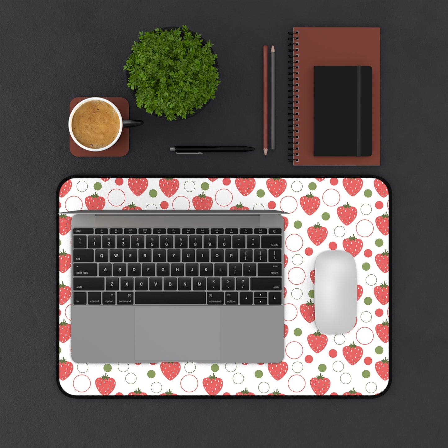 Red Strawberry Bubbles Desk Mat Fruity Red Strawberries Computer Mat