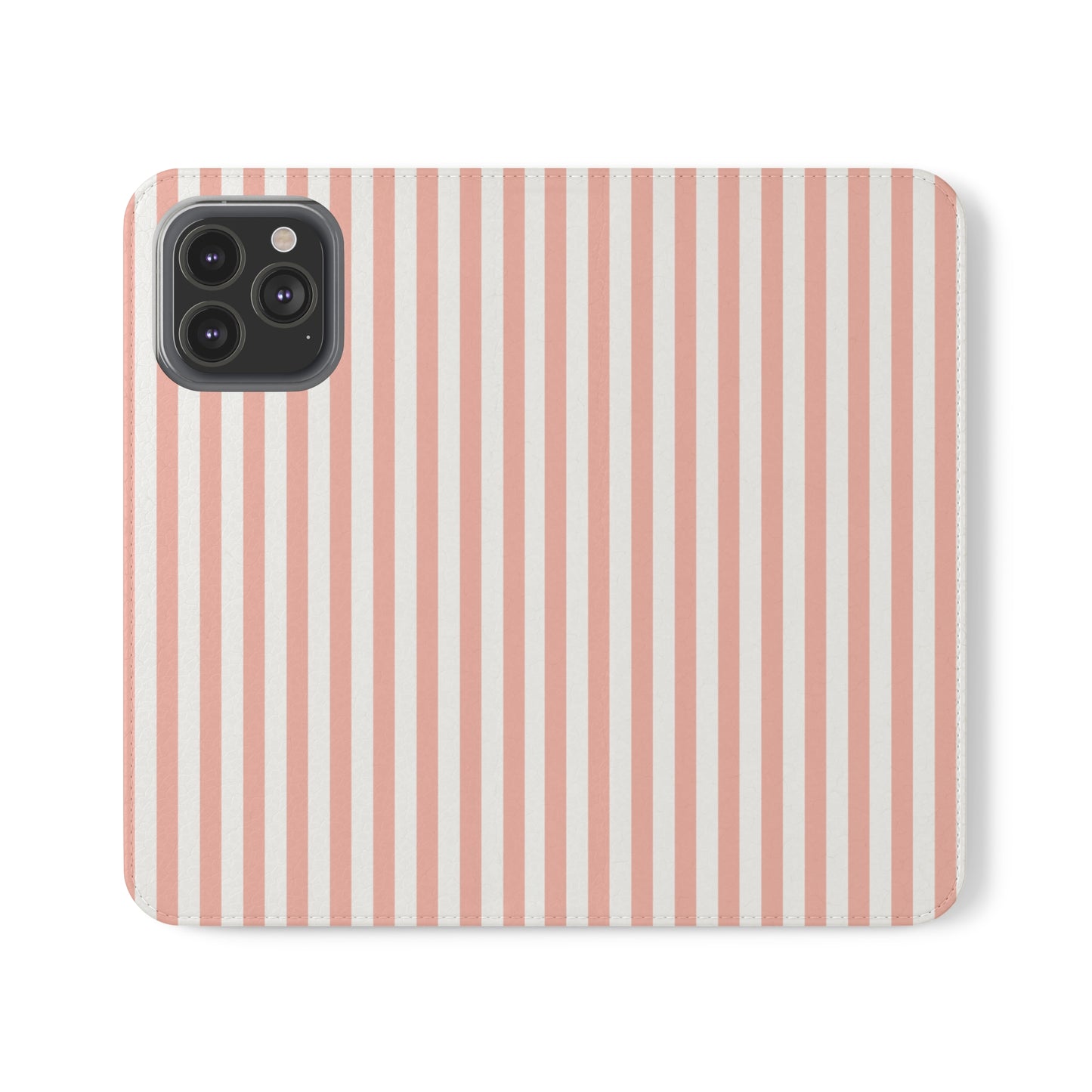 Coral Pink Stripes Flip Phone Case Cover with Pockets