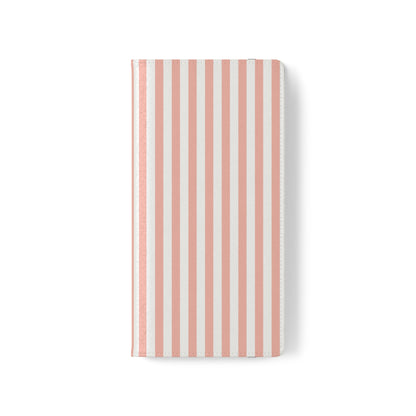 Coral Pink Stripes Flip Phone Case Cover with Pockets