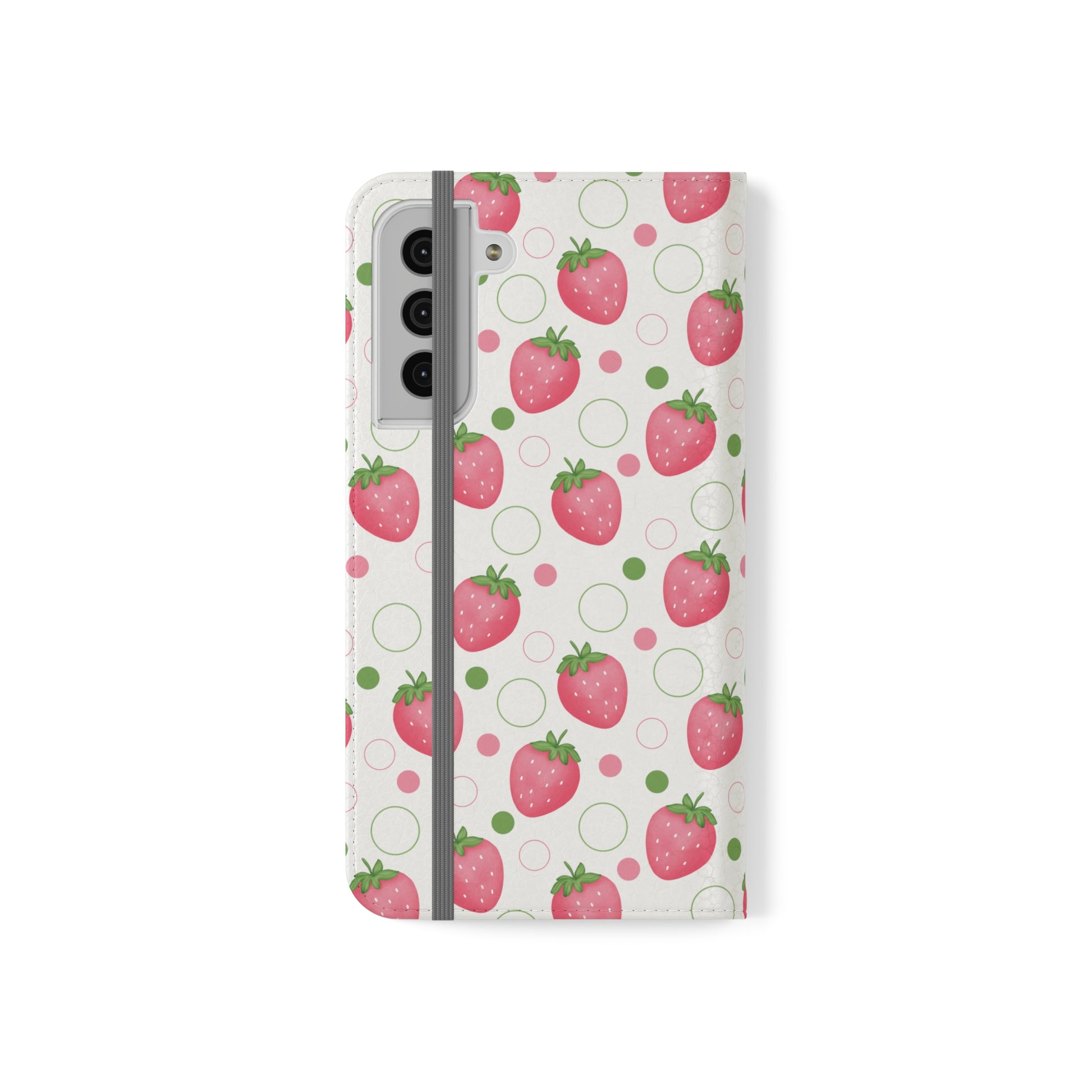 Pink Strawberry Bubbles Flip Phone Case Cover with Pockets - Phone Case - Kristine Celestine