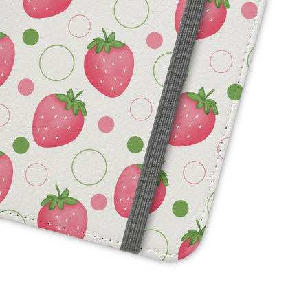 Pink Strawberry Bubbles Flip Phone Case Cover with Pockets