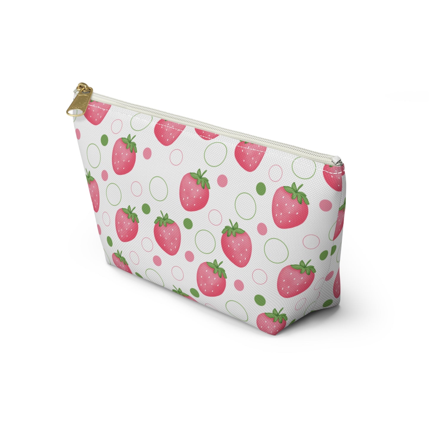 Pink Strawberry Bubbles Accessory Pouch with T-bottom Coquette Strawberries Pouch for Makeup Small Bag for School Supplies Cute Summer Zipper Pouch