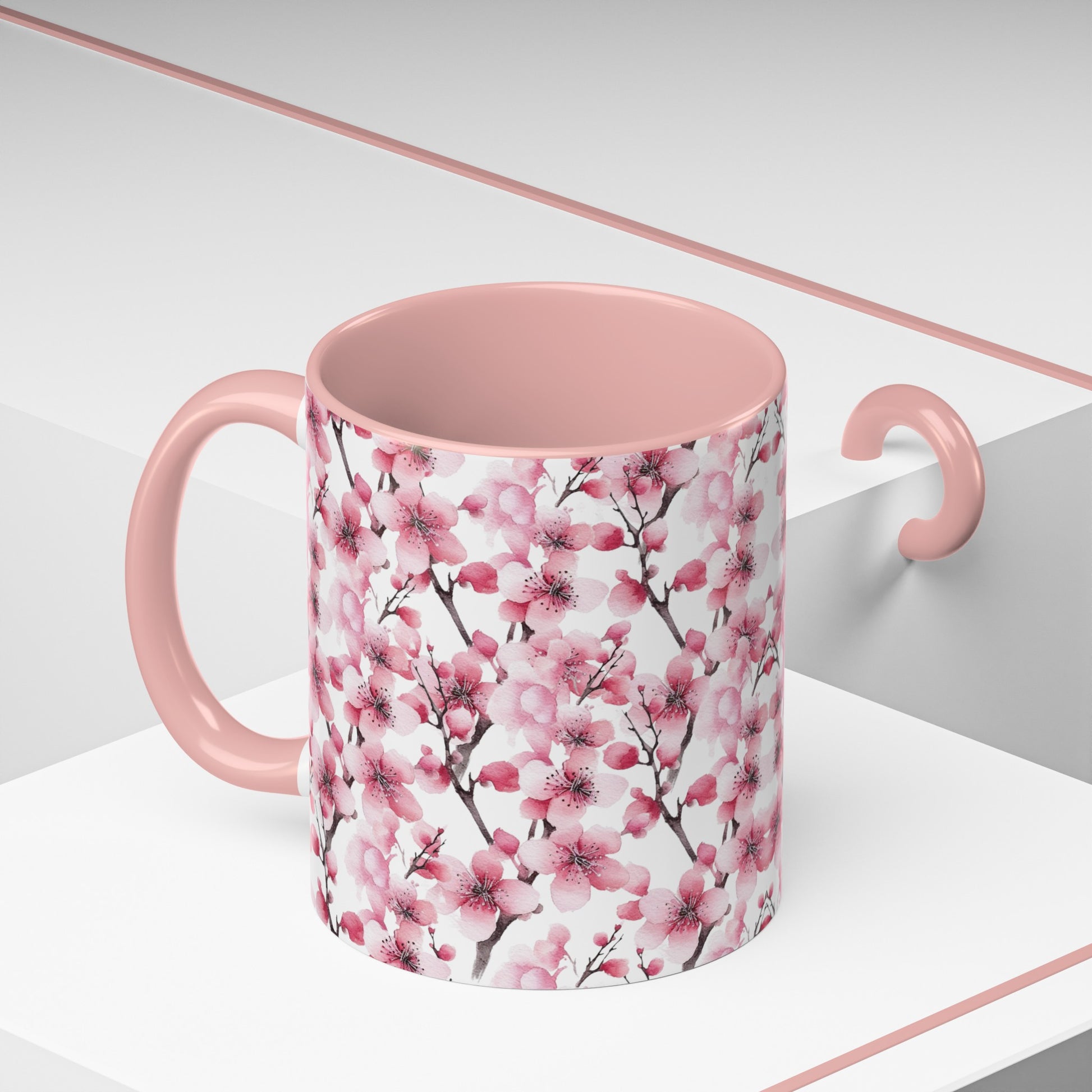 Pink Flower Lattice Accent Mug (vD) - Mug - Kristine Celestine