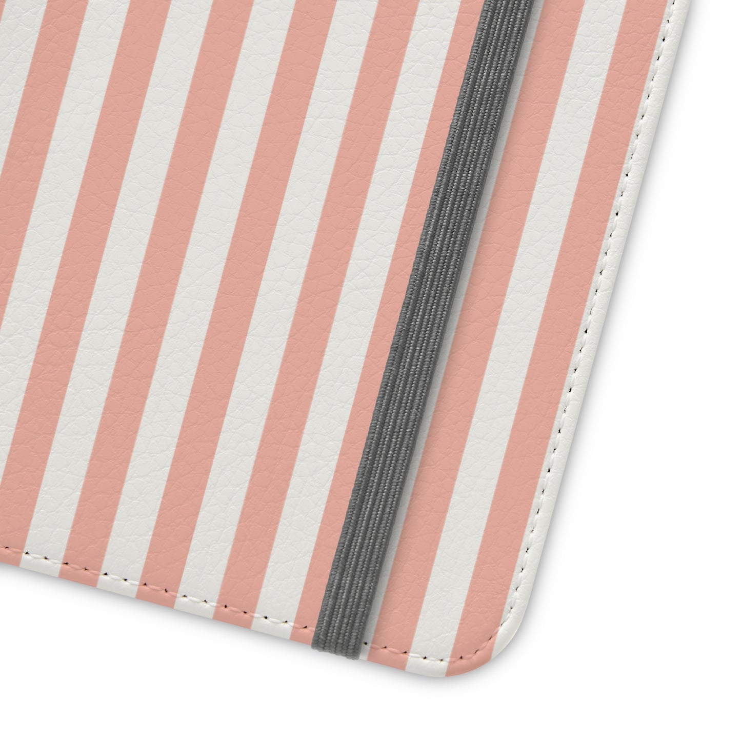 Coral Pink Stripes Flip Phone Case Cover with Pockets