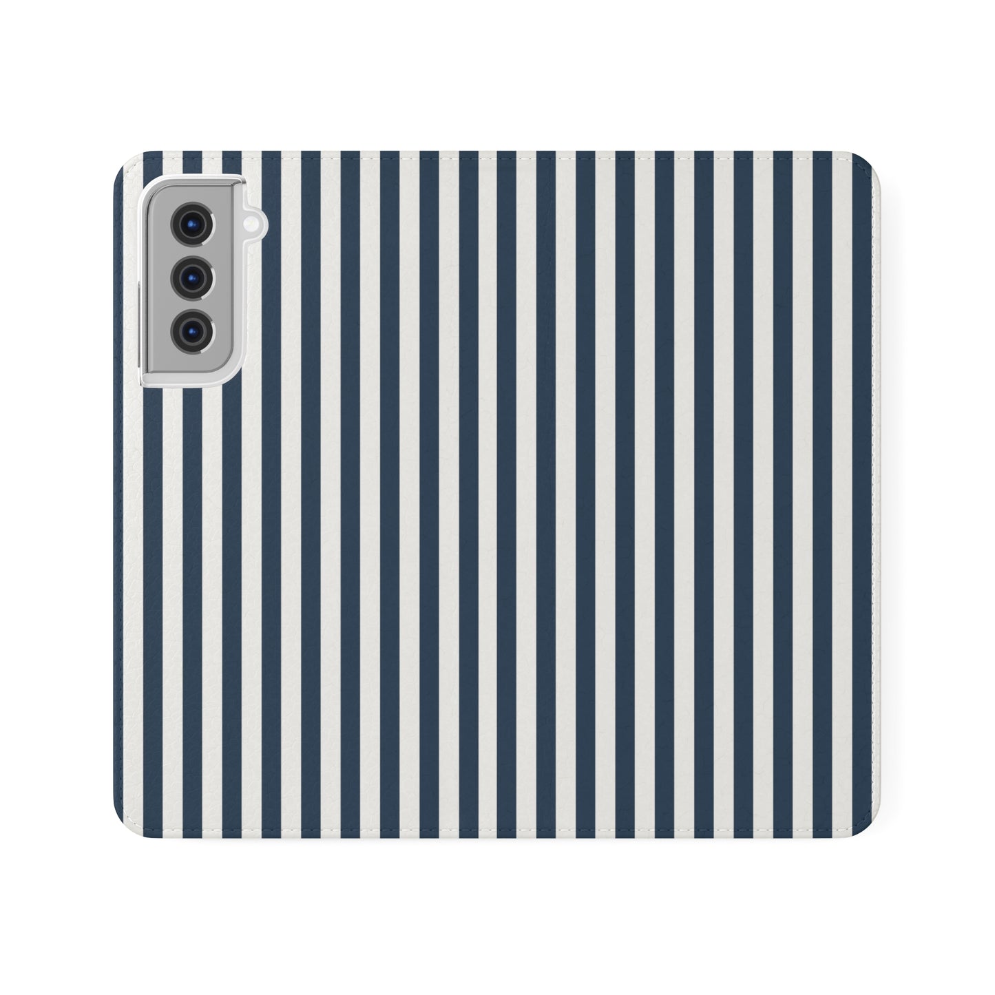 Navy Blue Stripes Flip Phone Case Cover with Pockets