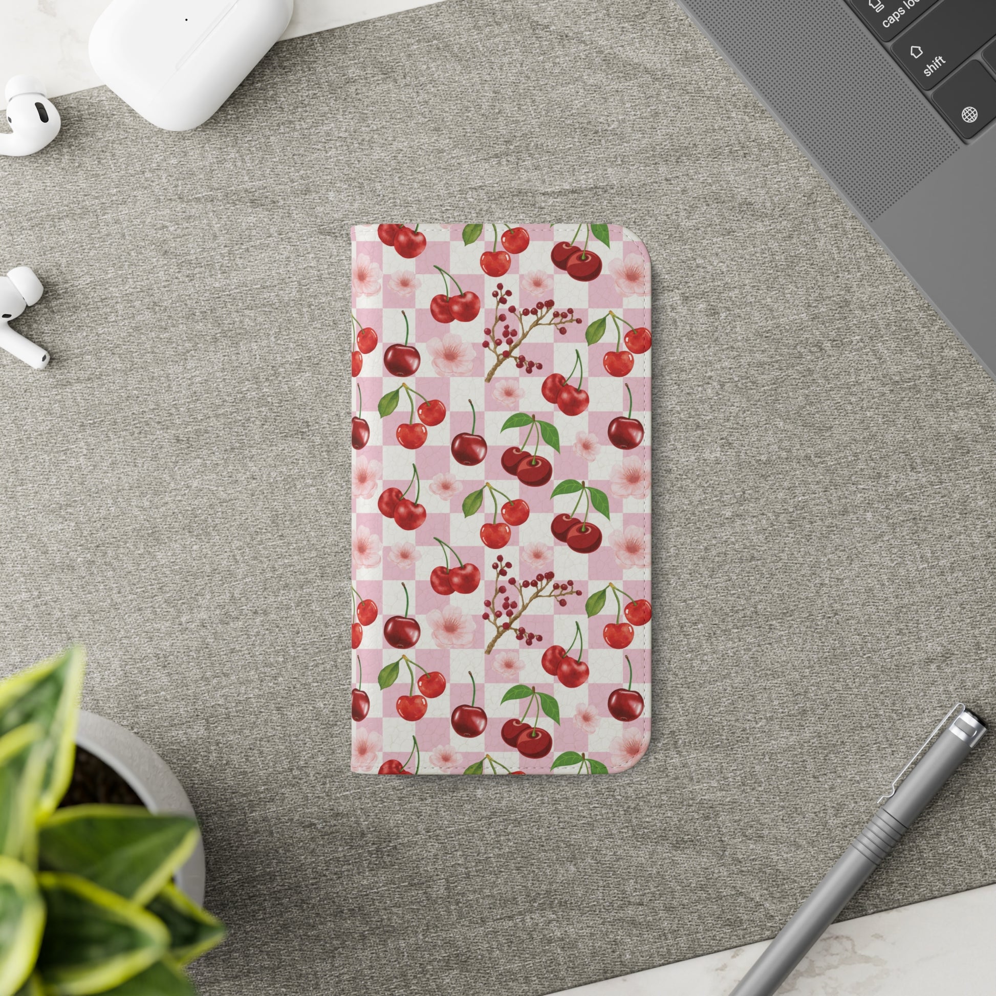 Cherry Checkerboard Flip Phone Case Cover with Pockets - Phone Case - Kristine Celestine