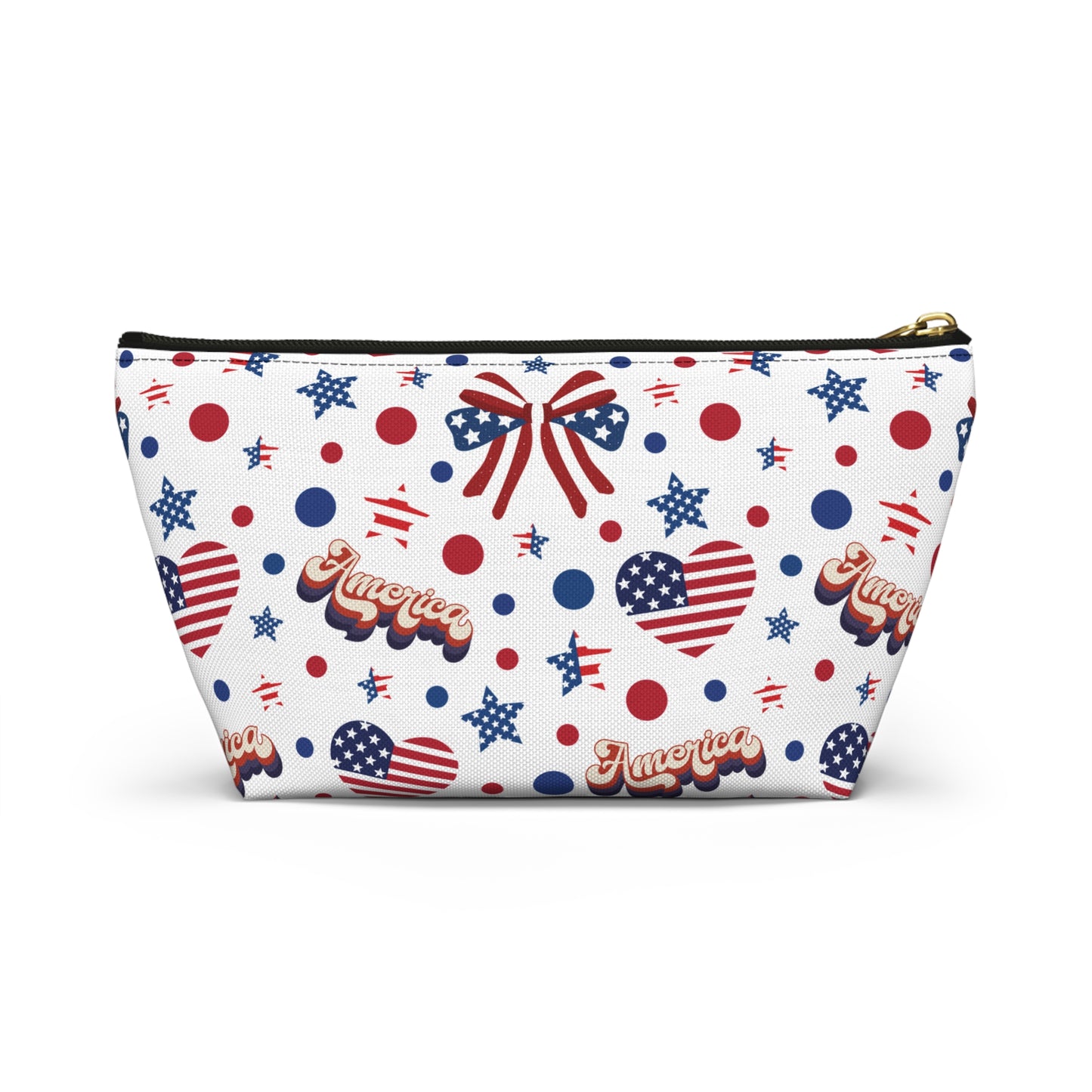 America's Sweetheart and Bows Accessory Pouch with T-bottom Pouch for Makeup Small Bag for School Supplies Cute Summer Zipper Pouch