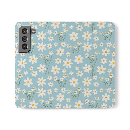 Sky Blue Daisy Flip Phone Case Cover with Pockets - Phone Case - Kristine Celestine