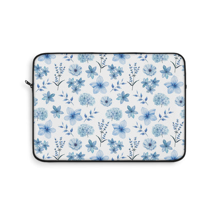 Snowy Blue Flowers Laptop Sleeve Cute Blue Floral Laptop Pouch Winter Laptop Bag Laptop Case Spring Flowers Laptop Protector Cute Tablet Sleeve Pretty Tablet Case Adorable Tablet Pouch