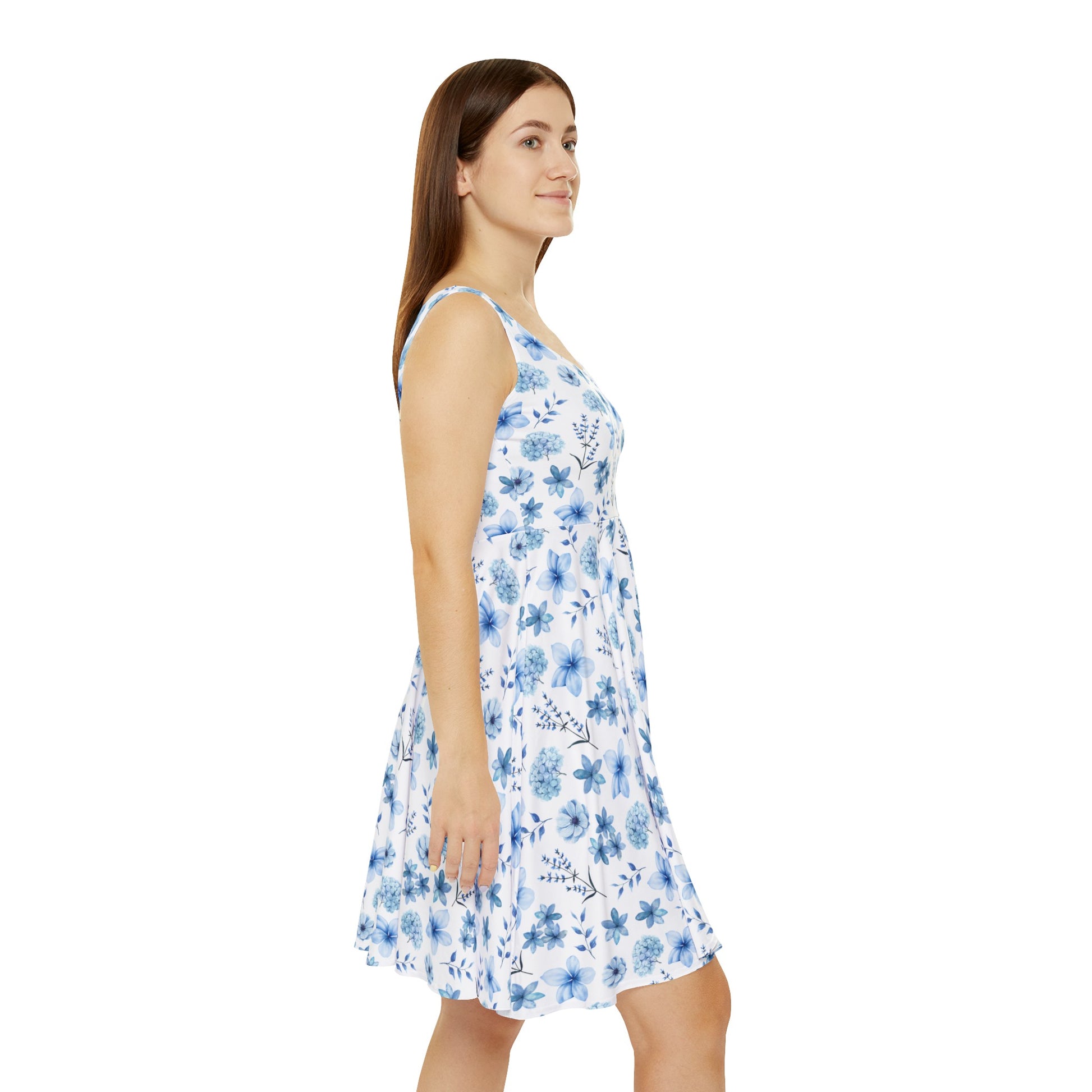 Snowy Blue Flowers Women's Skater Dress - Dress - Kristine Celestine