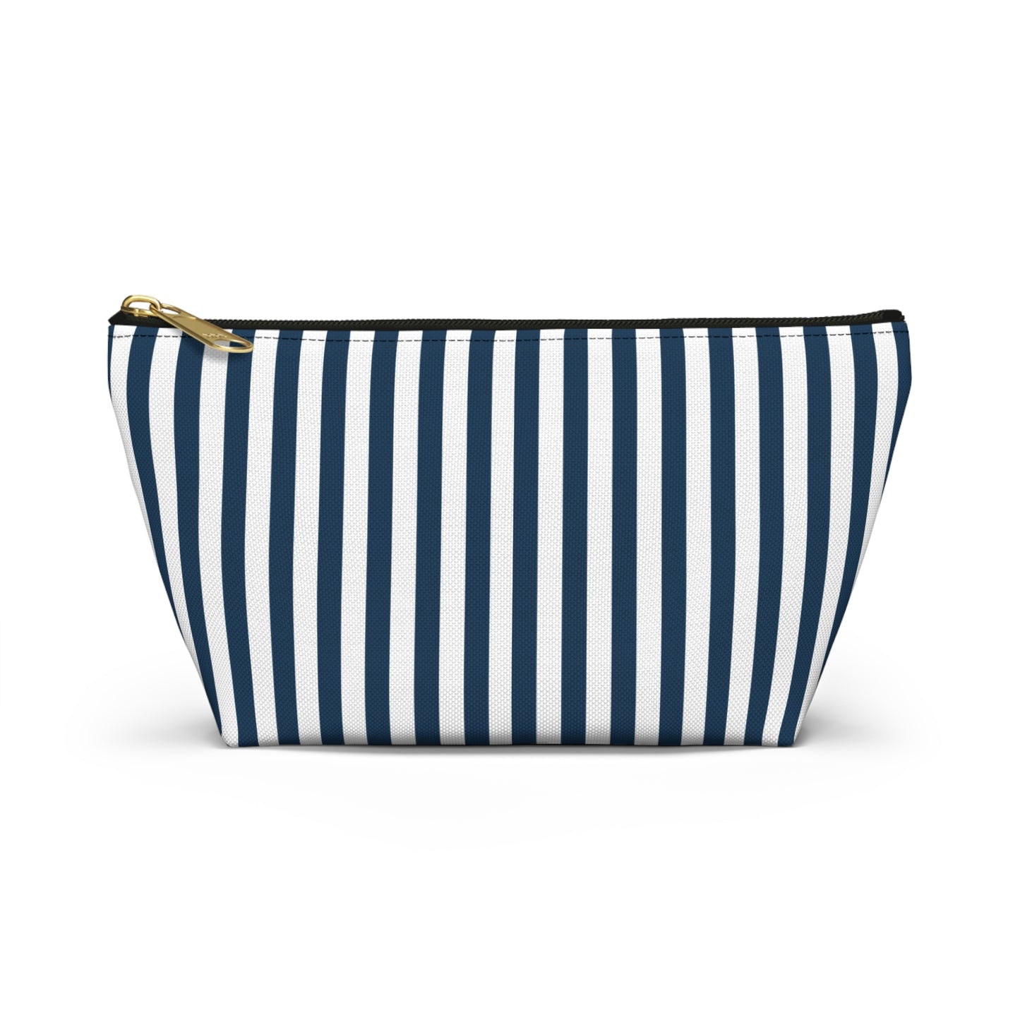 Navy Blue Stripes Accessory Pouch with T-bottom Classic Royal Blue and White Pouch for Makeup Small Bag for School Supplies Striped Zipper Pouch