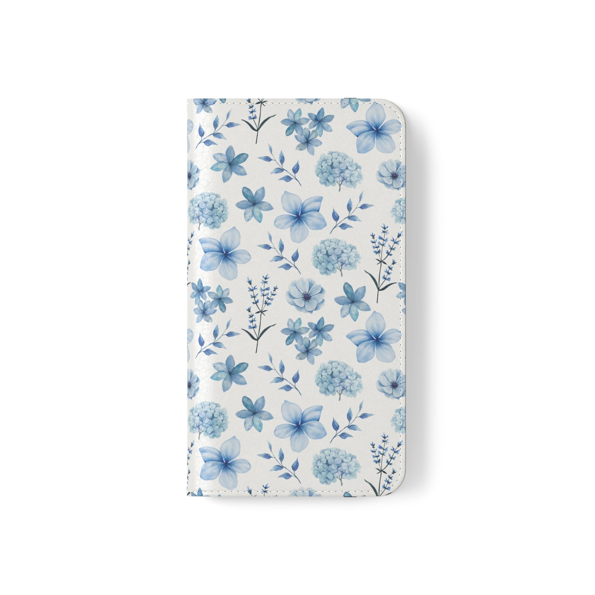 Snowy Blue Flowers Flip Phone Case Cover with Pockets - Phone Case - Kristine Celestine