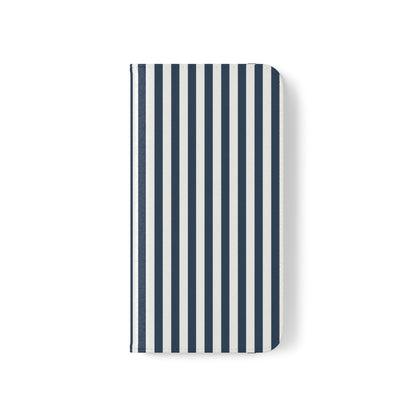 Navy Blue Stripes Flip Phone Case Cover with Pockets