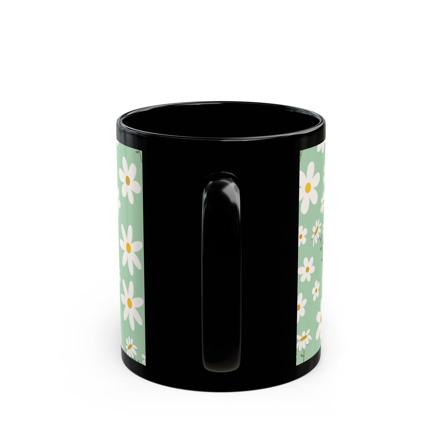 Mint Daisy Delight Black Mug Cool Summer Coffee Mug Tea Cup Spring Ceramic Mug