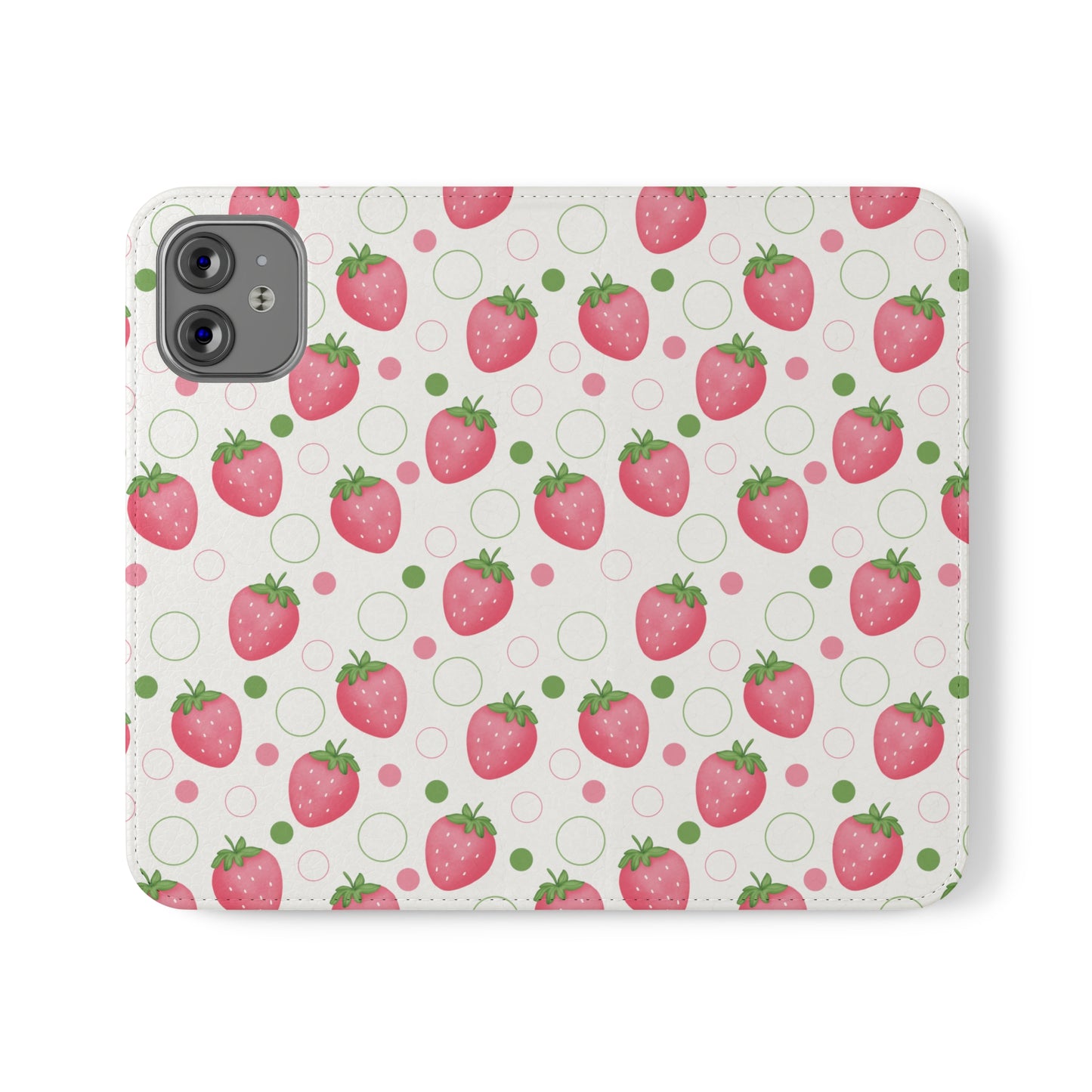 Pink Strawberry Bubbles Flip Phone Case Cover with Pockets - Phone Case - Kristine Celestine