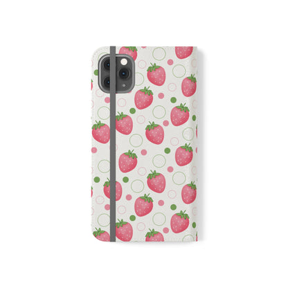 Pink Strawberry Bubbles Flip Phone Case Cover with Pockets - Phone Case - Kristine Celestine