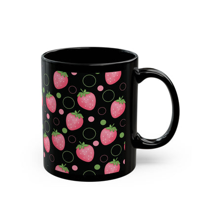 Pink Strawberry Black Mug Cool Summer Coffee Mug Tea Cup Spring Ceramic Mug