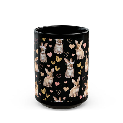 Bunny Love Black Mug Cool Summer Coffee Mug Tea Cup Spring Ceramic Mug