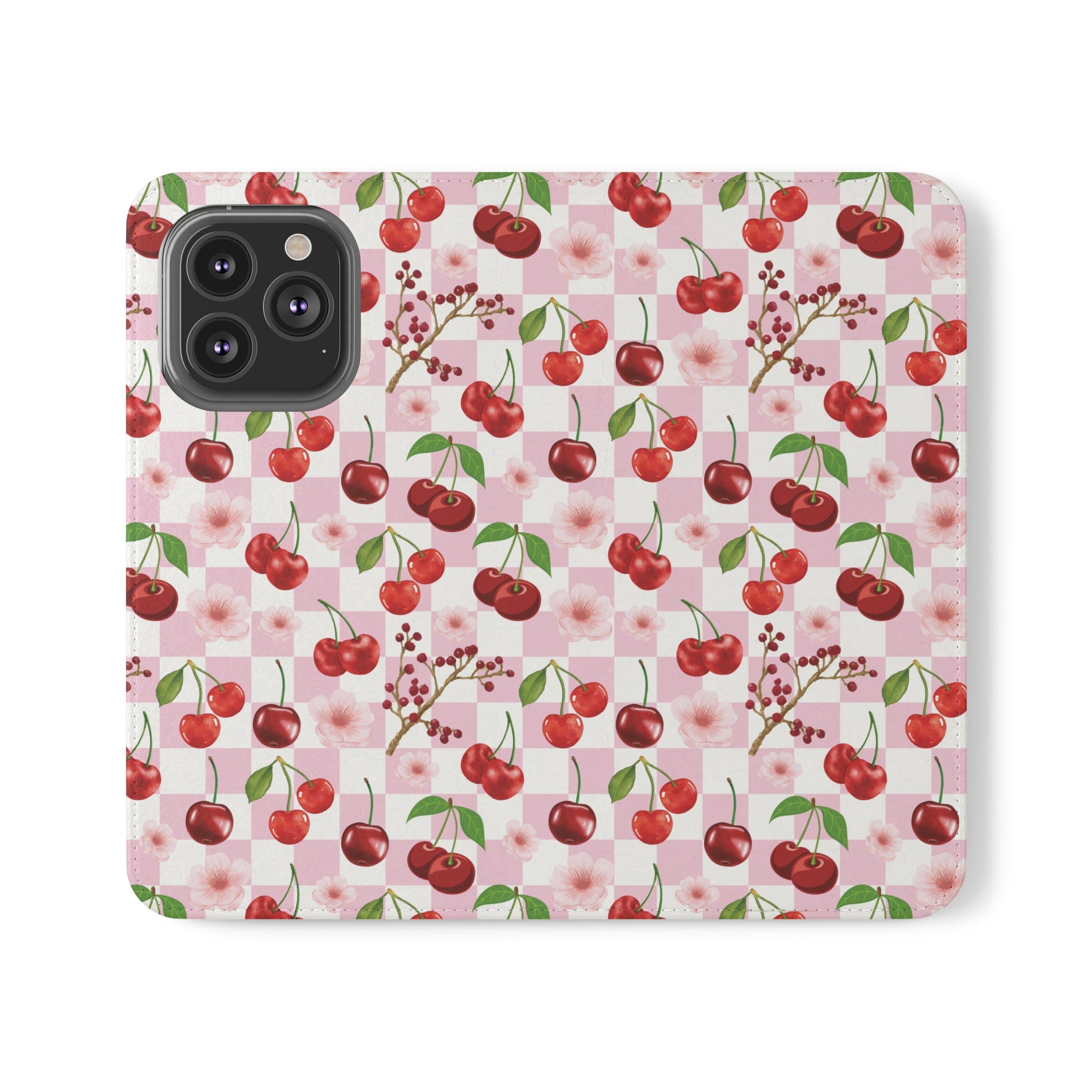 Cherry Checkerboard Flip Phone Case Cover with Pockets - Phone Case - Kristine Celestine