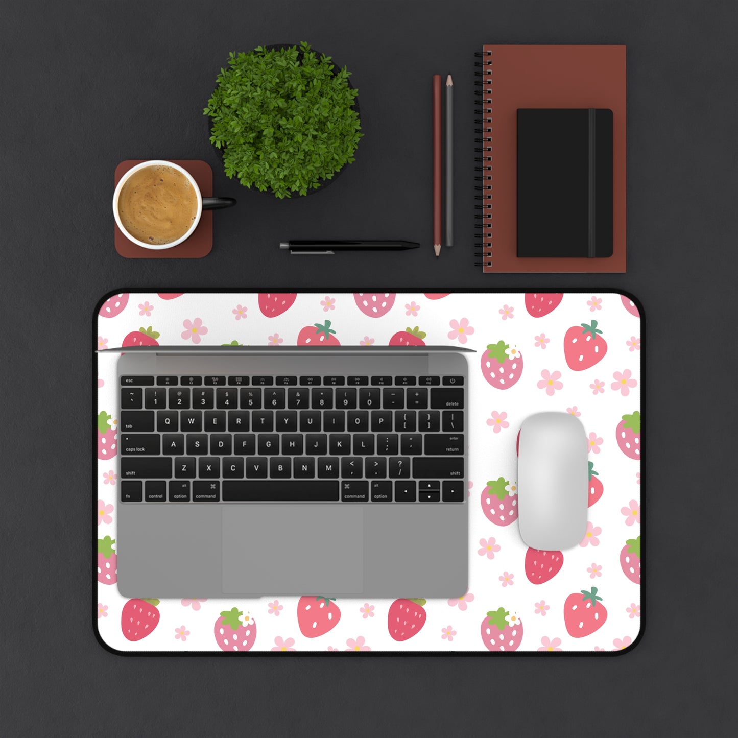 Strawberries and Daisies Desk Mat