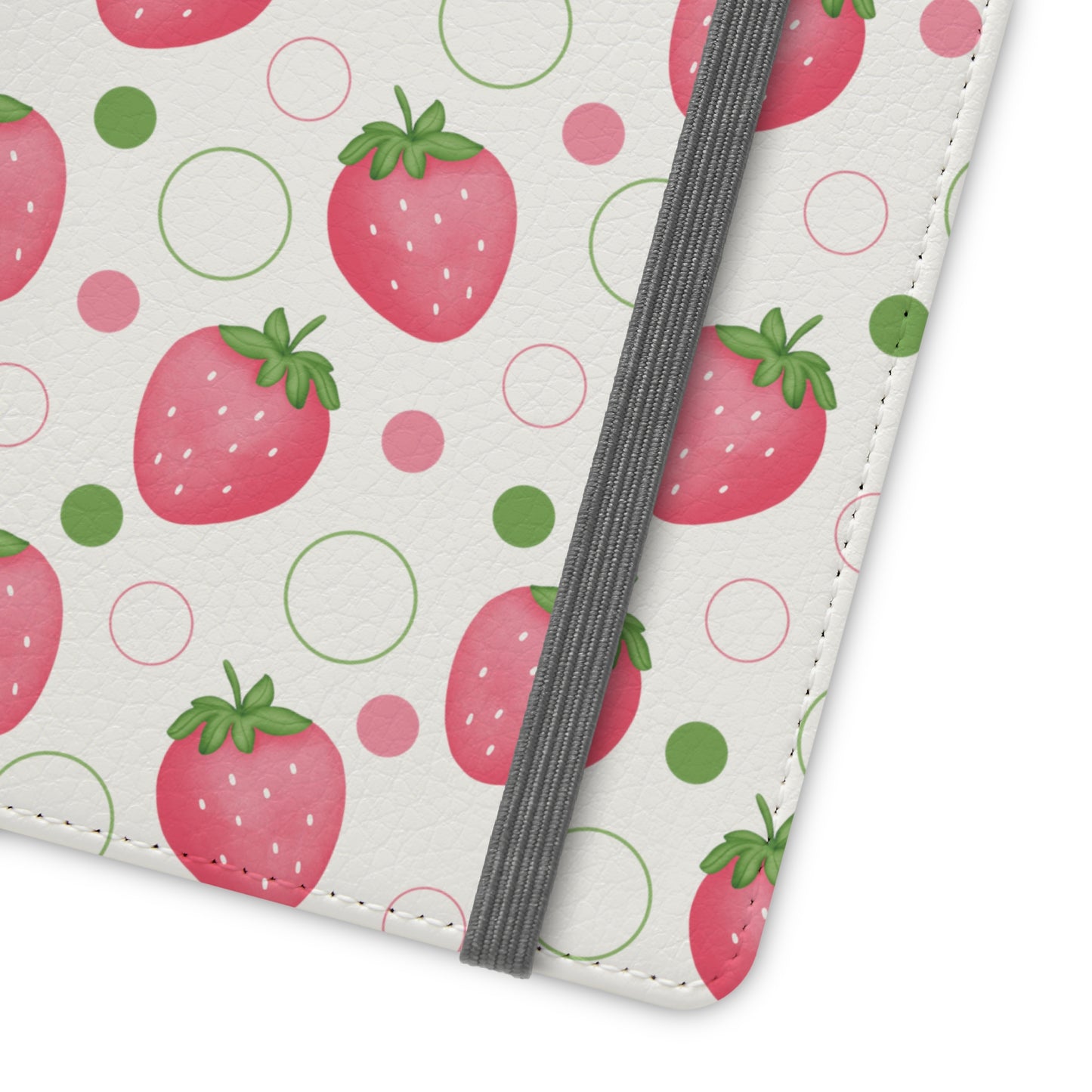 Pink Strawberry Bubbles Flip Phone Case Cover with Pockets