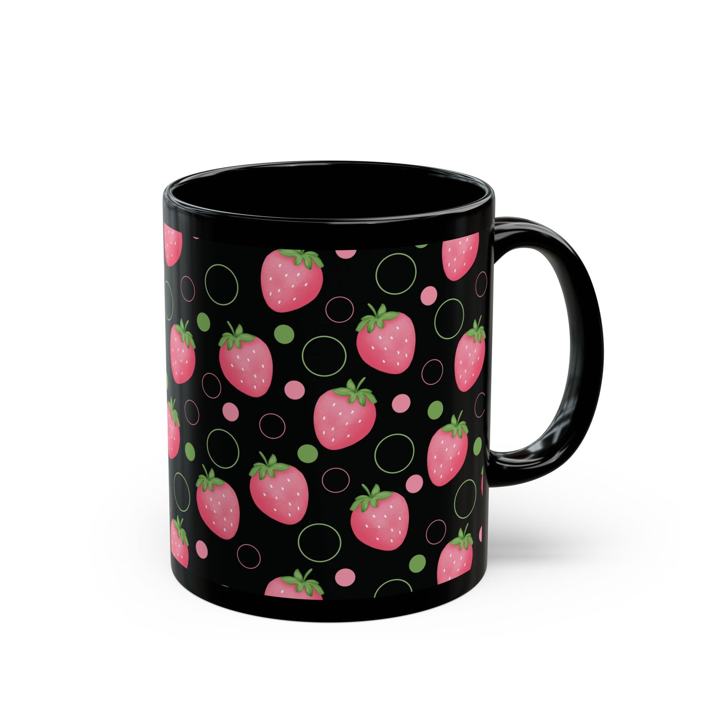 Pink Strawberry Black Mug Cool Summer Coffee Mug Tea Cup Spring Ceramic Mug