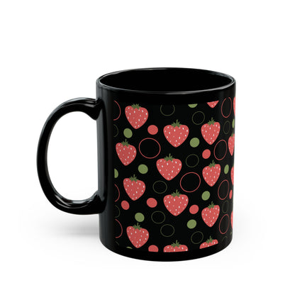 Red Strawberry Bubbles Black Mug Cool Summer Coffee Mug Tea Cup Spring Ceramic Mug