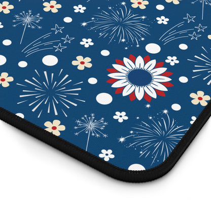 USA Daisy Fireworks Desk Mat 4th of July Flowers Computer Mat Red White and Blue Floral America Office Mat