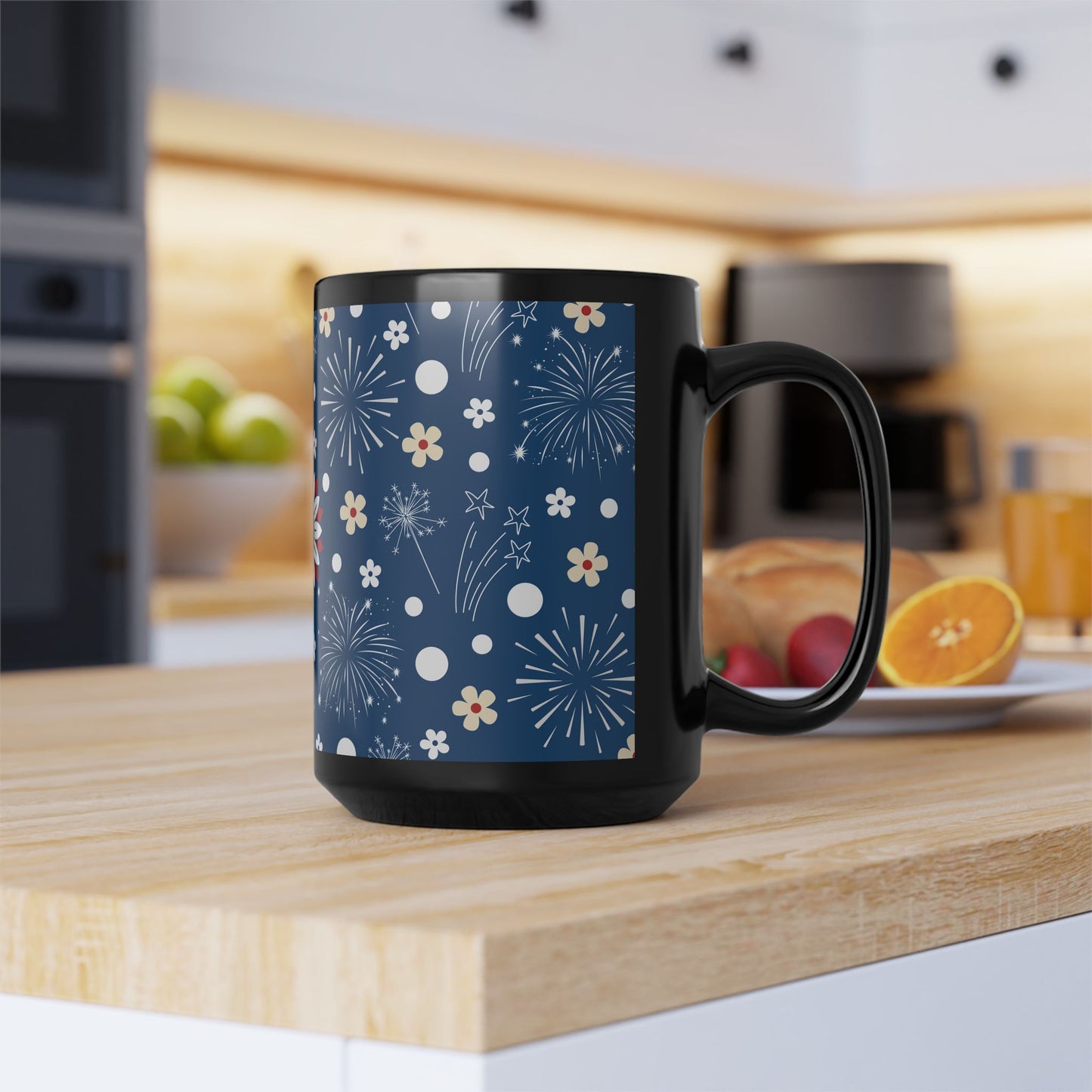 USA Daisy Fireworks Black Mug Cool Summer Coffee Mug Tea Cup Spring Ceramic Mug