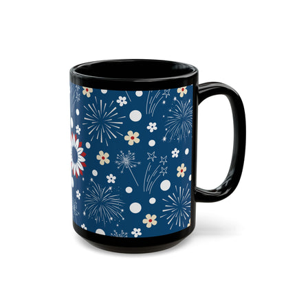 USA Daisy Fireworks Black Mug Cool Summer Coffee Mug Tea Cup Spring Ceramic Mug