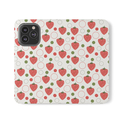 Red Strawberry Bubbles Flip Phone Case Cover with Pockets - Phone Case - Kristine Celestine