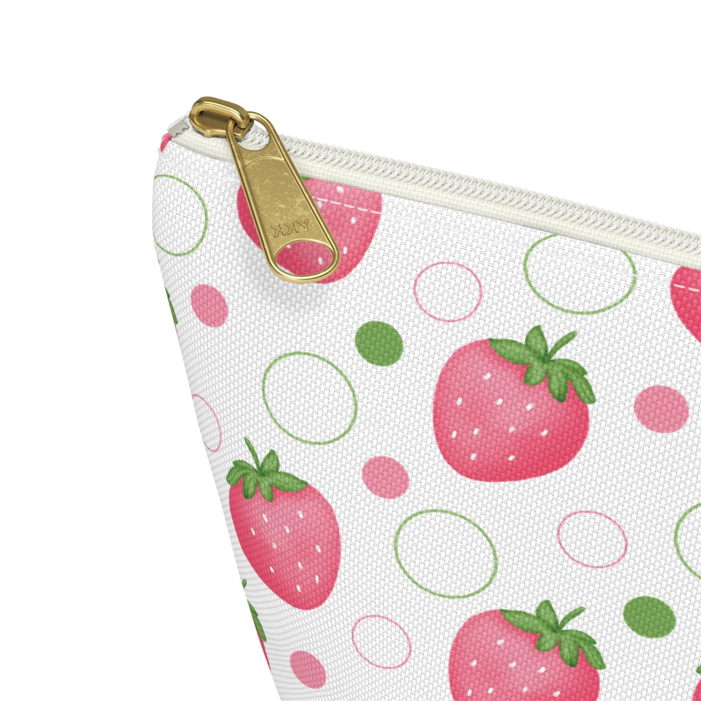 Pink Strawberry Bubbles Accessory Pouch with T-bottom Coquette Strawberries Pouch for Makeup Small Bag for School Supplies Cute Summer Zipper Pouch