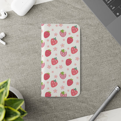 Strawberries and Daisies Flip Phone Case Cover with Pockets - Phone Case - Kristine Celestine