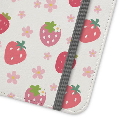 Strawberries and Daisies Flip Phone Case Cover with Pockets - Phone Case - Kristine Celestine