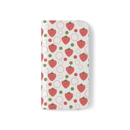 Red Strawberry Bubbles Flip Phone Case Cover with Pockets - Phone Case - Kristine Celestine