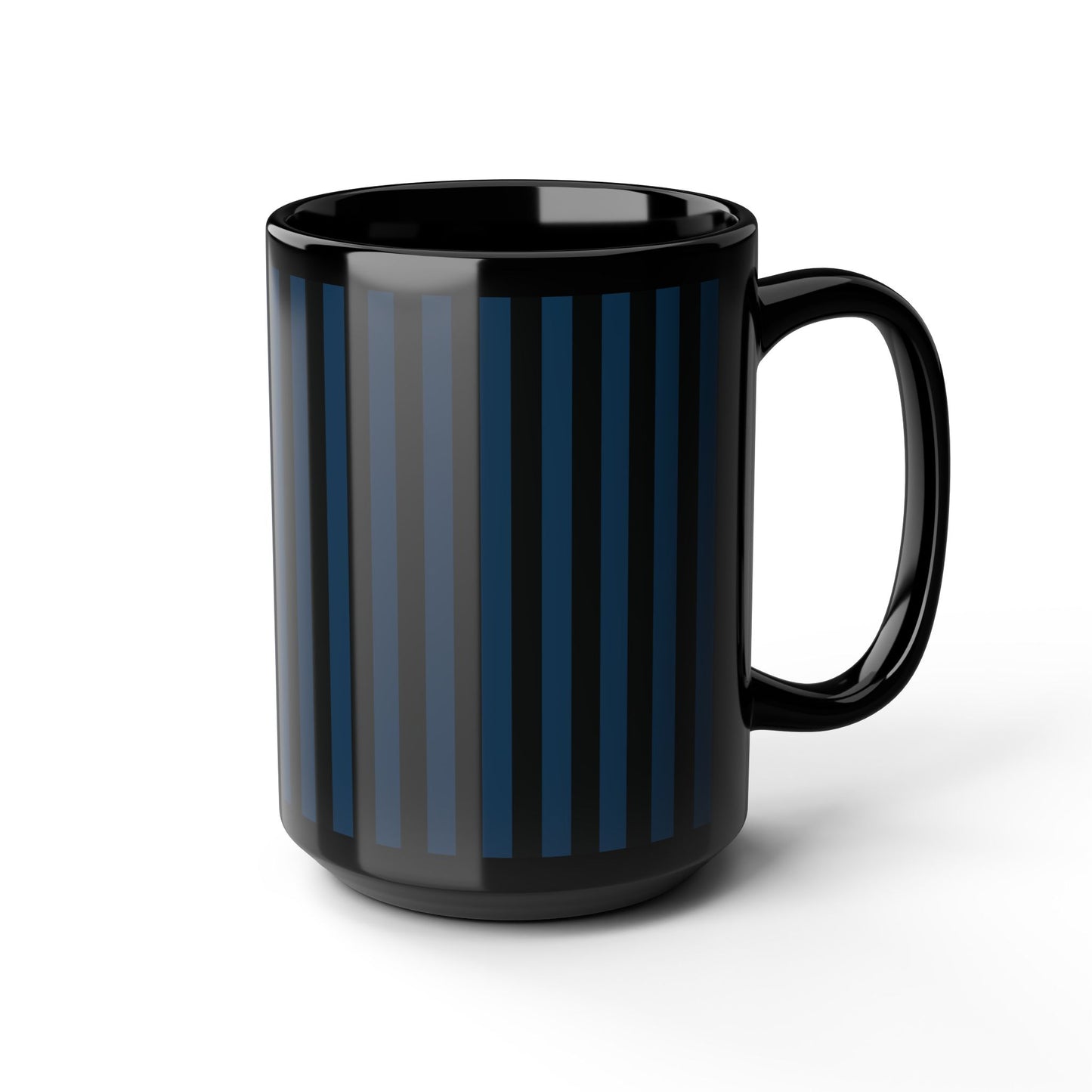 Navy Blue Stripes Black Mug Cool Summer Coffee Mug Tea Cup Spring Ceramic Mug