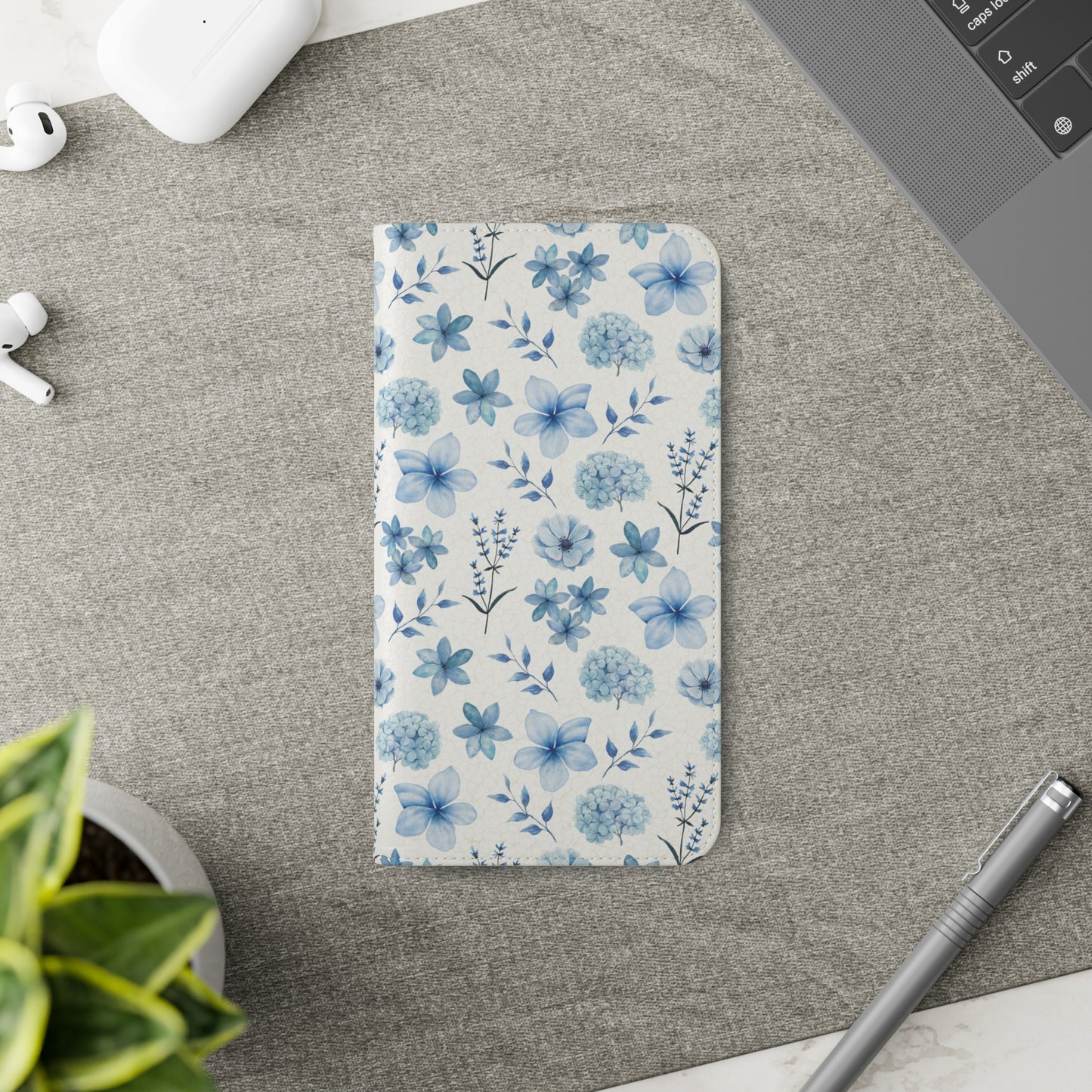 Snowy Blue Flowers Flip Phone Case Cover with Pockets - Phone Case - Kristine Celestine