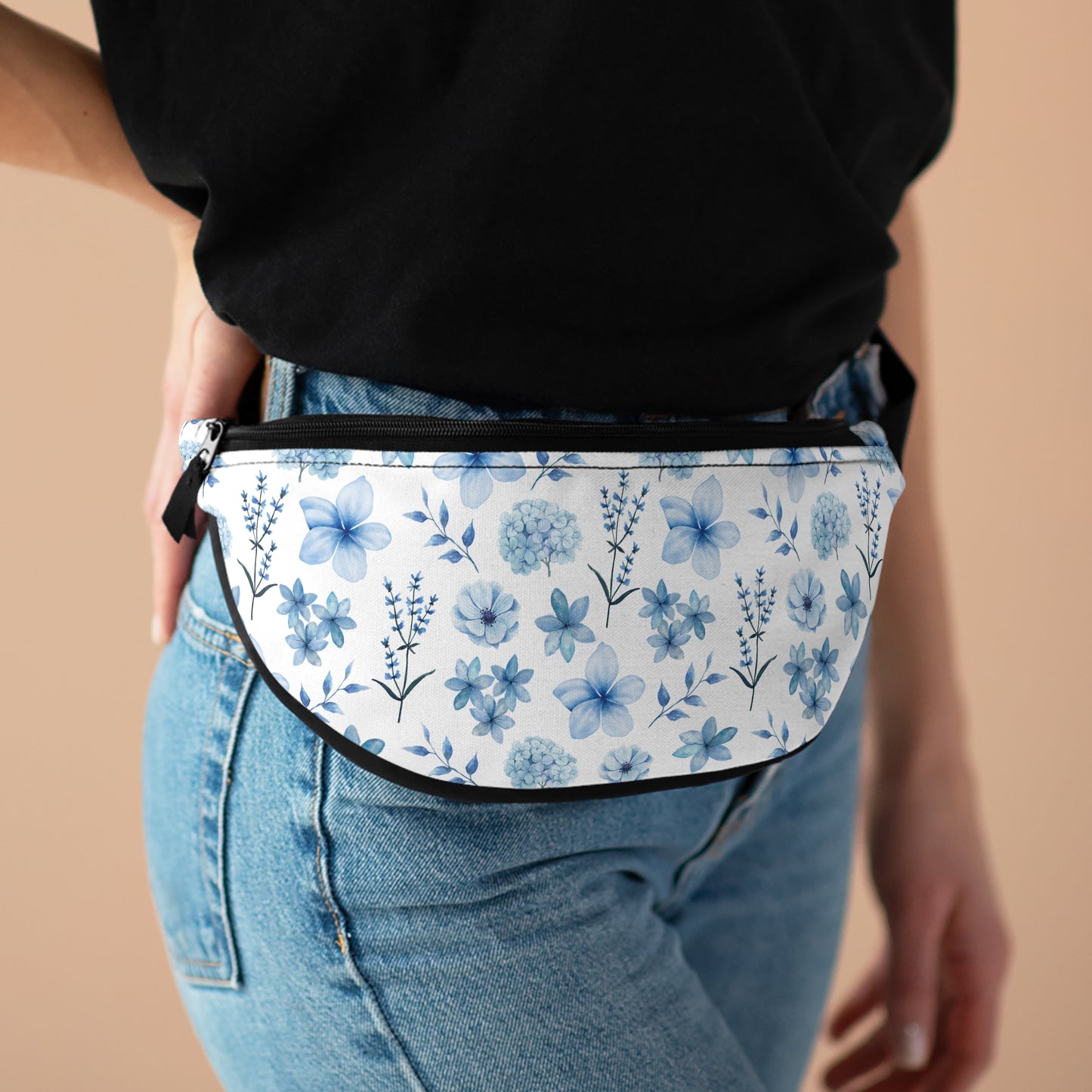 Snowy Blue Flowers Fanny Pack Belt Bag Fun Fanny Bag Waist Pack Bum Bag