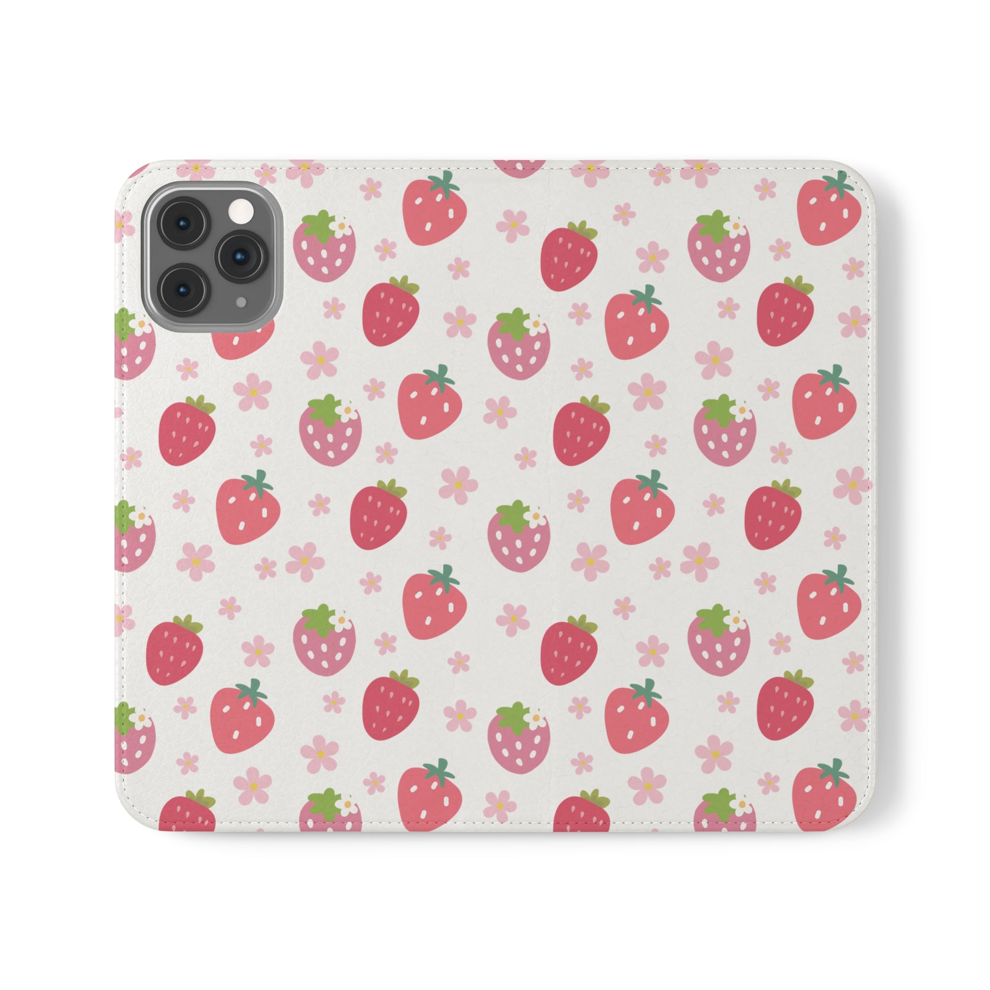 Strawberries and Daisies Flip Phone Case Cover with Pockets - Phone Case - Kristine Celestine