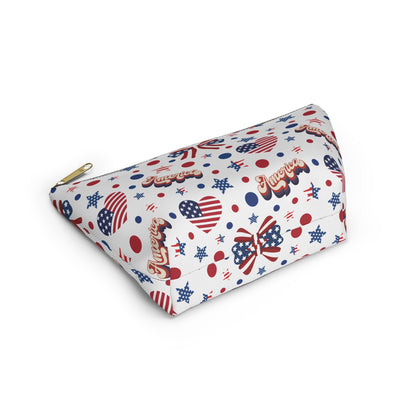 America's Sweetheart and Bows Accessory Pouch with T-bottom Pouch for Makeup Small Bag for School Supplies Cute Summer Zipper Pouch