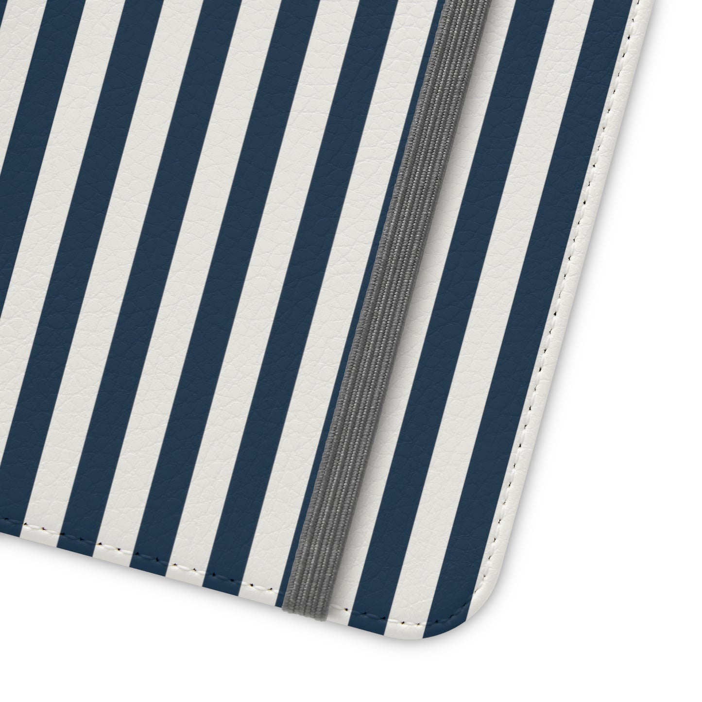 Navy Blue Stripes Flip Phone Case Cover with Pockets