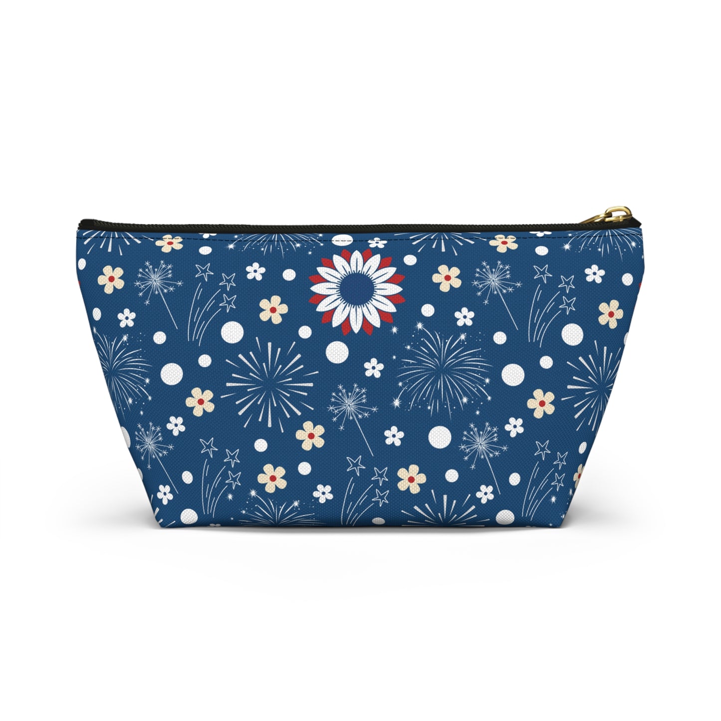 USA Daisy Fireworks Accessory Pouch with T-bottom Pouch for Makeup Small Bag for School Supplies Cute Summer Zipper Pouch