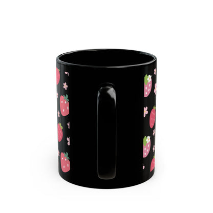 Strawberries and Daisies Black Mug